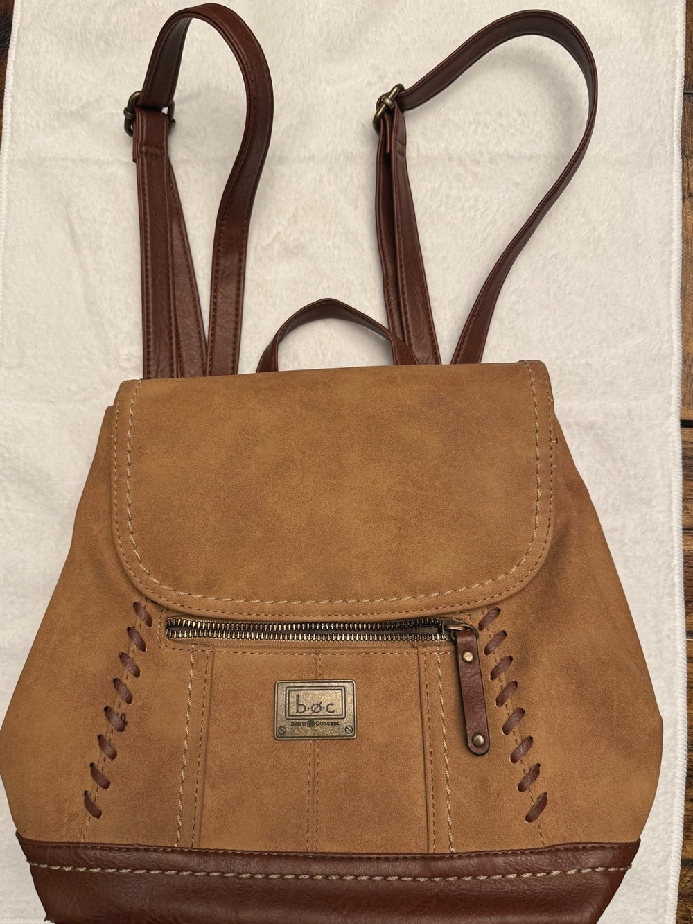 b.o.c. Two-Tone Tan and Dark Brown Faux-Leather Backpack - Picture 1 of 7